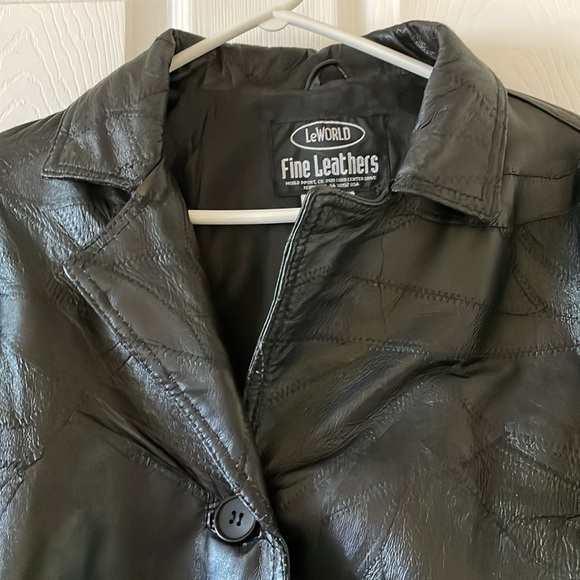 Gorgeous vintage 1990s leWorld leather patchwork belted jacket L - Picture 14 of 14
